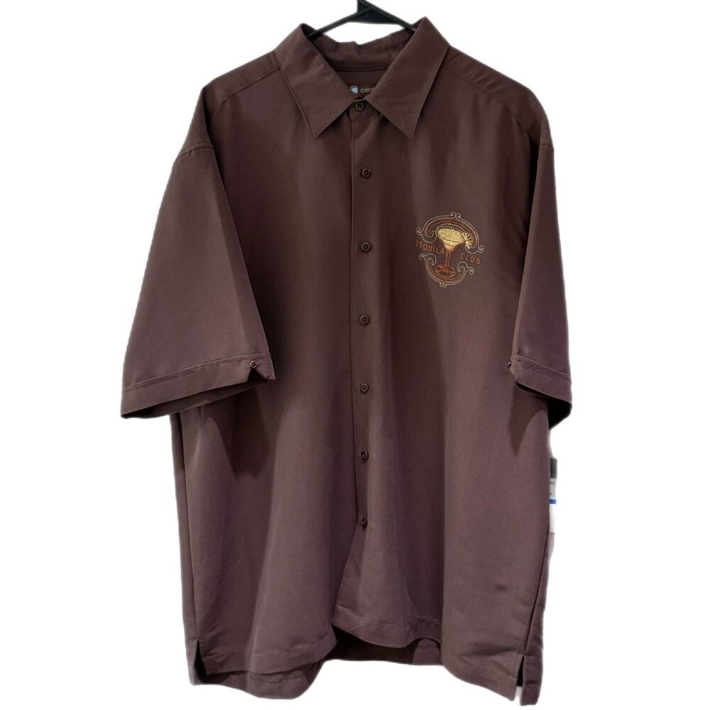 CENTRO Men’s XL Short Sleeve Button Up TEQUILA CLUB Brown Shirt NEW